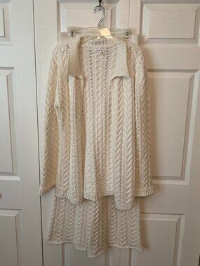 Sabo Cream colored cable knit cardigan and slack set